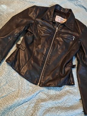 GUESS Leather Black Zip-Front Motorcycle Jacket